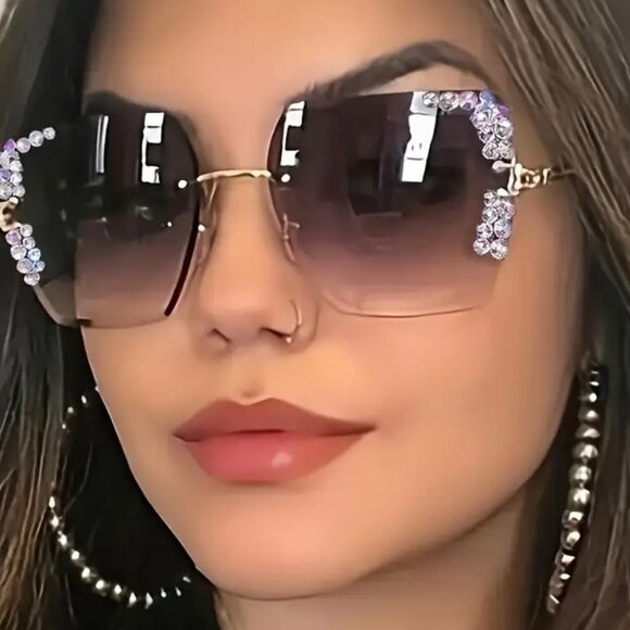 ⭐️5/$25 Sparkling Rhinestone Rimless Sunglasses Gradient LenseW/Metal Frames NWT - Picture 2 of 7